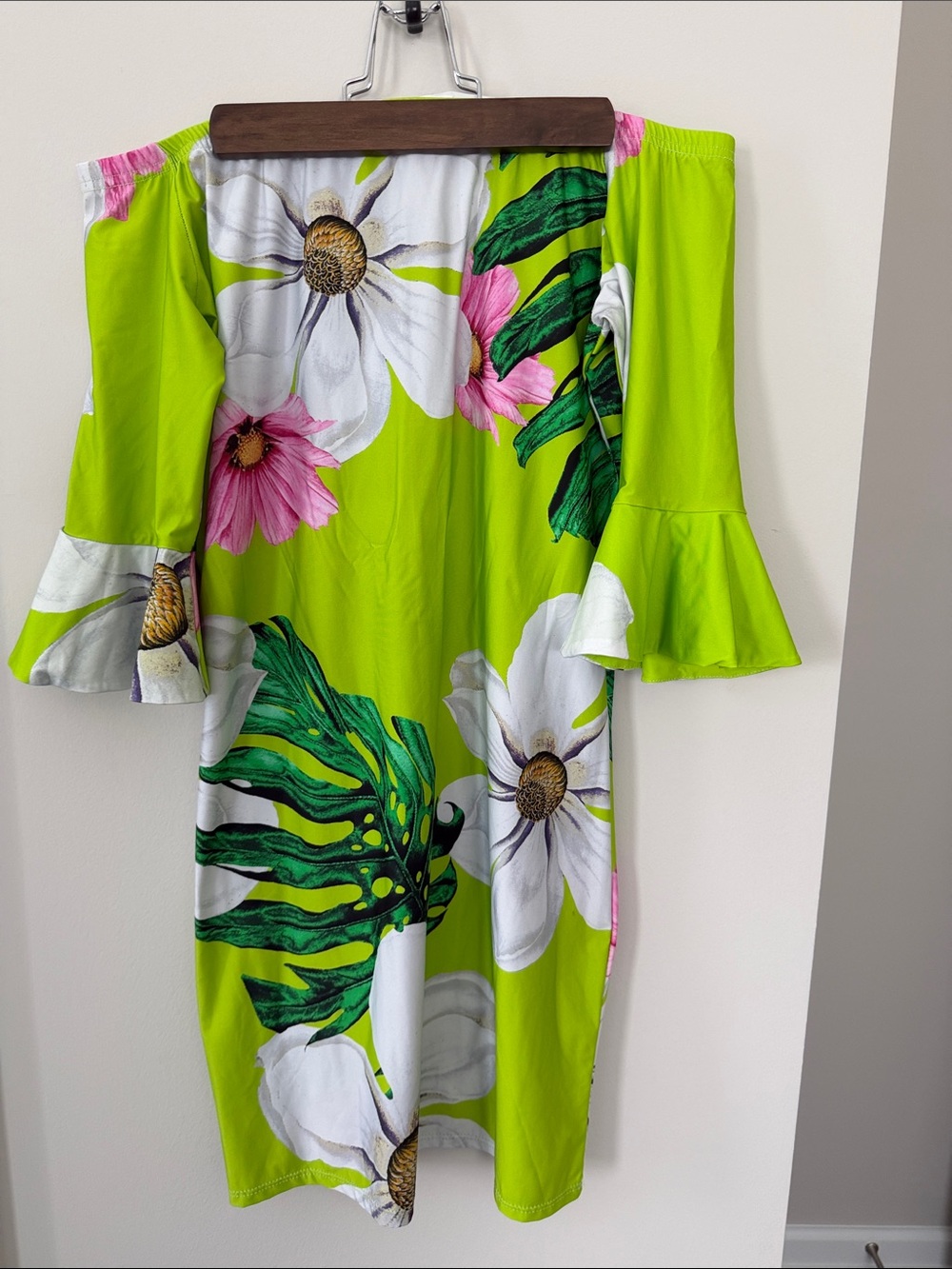 Strapless Floral Off-Shoulder Dress in Lime Green - Picture 1 of 2